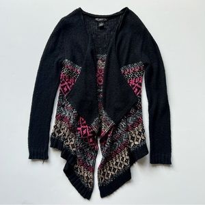 Finesse Black and Multicolor Geometric Open Front Cardigan, Small